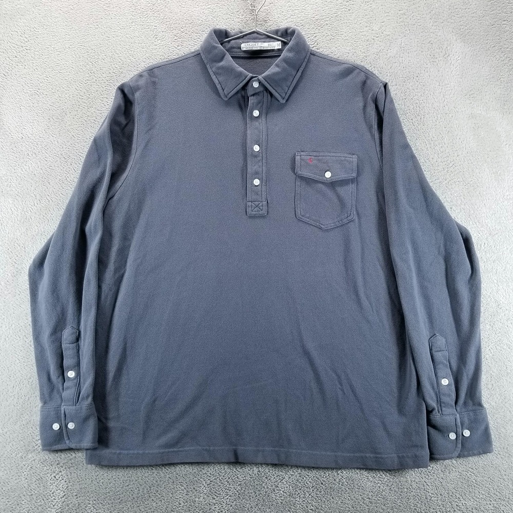Criquet Polo Shirt Mens XL Gray Long Sleeve Pocket Organic Cotton Golf Pique